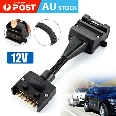 $15.19 • Buy 12 Pin Male Socket To 7 Pin Female Flat Plug Trailer Adaptor Caravan Connector