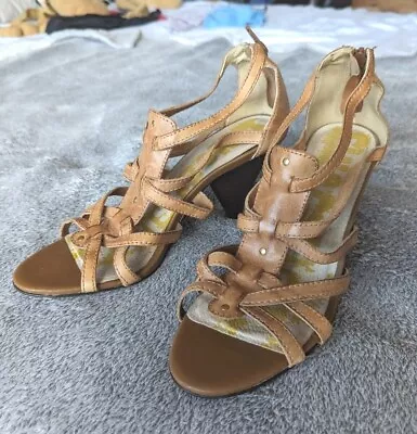 River Island Tan Leather Gladiator Wedge Heel Sandals Size 8 • £9.99