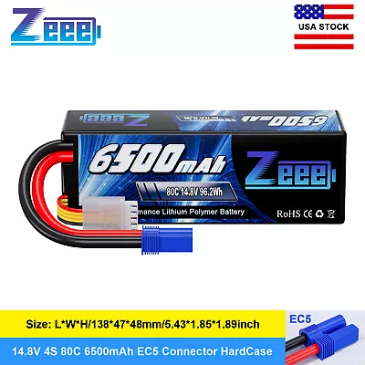 Zeee 4S Lipo Battery 14.8V 6500mAh 80C EC5 For RC 1/10 Scale Vehicles Car Truck • $43.34