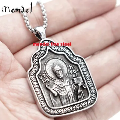 MENDEL Religious Orthodox St Saint Nicholas Medal Medallion Pendant Necklace Men • $13.99