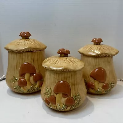 Arnel's Mushroom Canister Set Ceramic Retro 1970s Kitchen Set Of 3 • $69.99