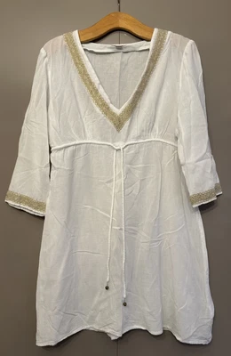 £15 • Buy Accessorize Lovely White Gold Embroidered Trim Kaftan Cover Up Top - Size Large