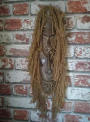 £4.99 • Buy Vintage Hand Carved Wooden African Tribal Art Wall Hanging Mask 19 
