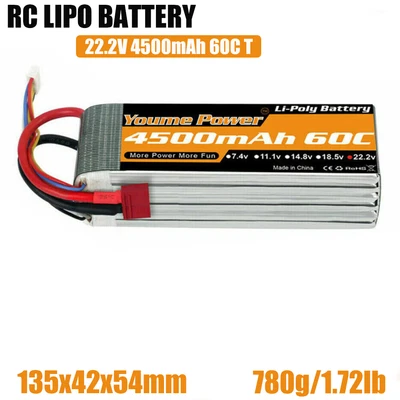 £46.54 • Buy Youme 6S 22.2V 4500mAh LiPo Battery 60C Dean For RC Heli Airplane Quad Car Truck