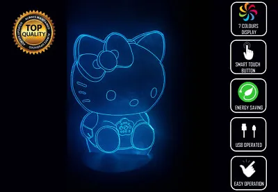 HELLO KITTY 3D Acrylic LED 7 Colour Night Light Touch Table Lamp • $35