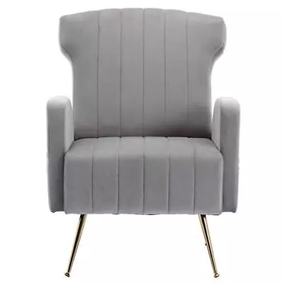 HOMEFUN Accent Arm Chair 27.17  Upholstered Gray Velvet Wingback W/ Metal Legs • $141.28