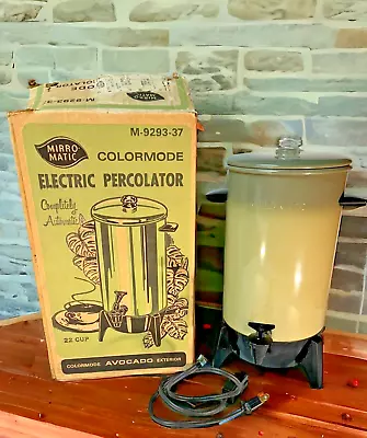 Vtg Mirro-Matic Colormode Electric Coffee Percolator 22 Cup Avocado W/Box Works! • $29.99