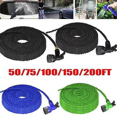 200ft Heavy Duty Expandable Garden Hose Flexible Pipe +7 Pattern Spray Water Gun • £7.80