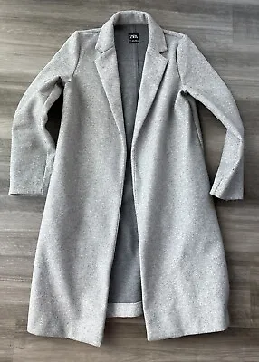 $44.99 • Buy Zara Womens Gray Long Overcoat Size S Pockets Open Coat Jacket 
