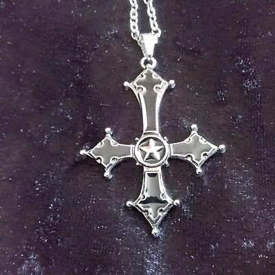 Black Silver Inverted Cross Pendant Chain Occult Dark Worship Goth • £3.99