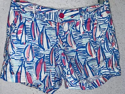 Lilly Pulitzer Red White Blue Get Nauti Boats Sailing Callahan Shorts 2 Women's • £28.94