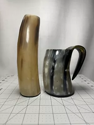 Genuine Horn 6.5” Viking Beer Drinking Tankard Mug Stein Plus Tall Vase EUC • $30