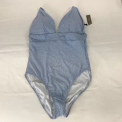 J Crew ~ Womens 14 ~ Blue White Seersucker One Piece Swimsuit • $38.25