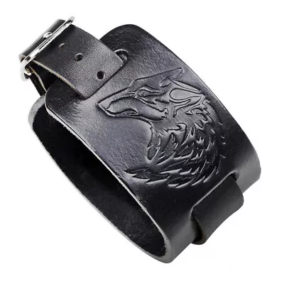 £3.87 • Buy Punk Mens Wide Wolf Head Leather Wristband Bracelet Cuff Wrap Bangle Adjustable