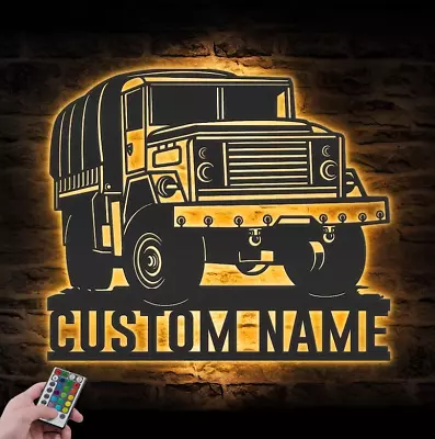 Custom Army Transport Metal Wall Art LED Light Personalized Military Vehicle Sig • $135.99