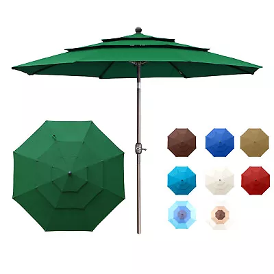 Aoodor 10ft 3 Tier Patio Umbrella Dining Table Outdoor Market Umbrella W/Crank • $104.49