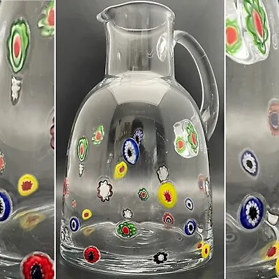 Murano Millefiori Handcrafted Art Glass Clear Glass Pitcher/Jug Made In Italy • $72