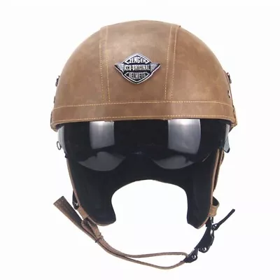 Leather Open Face Motocycle Half Helmets Motorbike Scooter Cruise Helmets DOT • $42.99