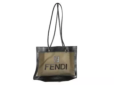 Vintage Black & Gold Fendi Mesh & Leather Tote Bag • $495