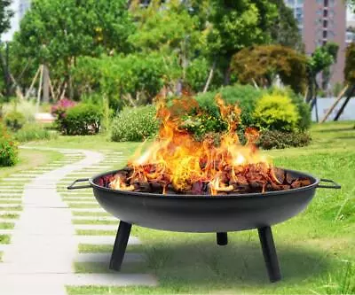 Garden Patio BBQ Round Firepit Cast Iron 23  Black Log Burner Outdoor Heater • £19.95