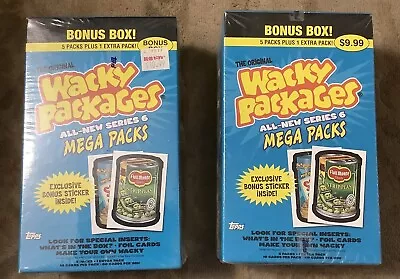 WACKY PACKAGES STICKERS 2 TWO SEALED BOXES SERIES 6 Mega-Packs 2007 • $46.99