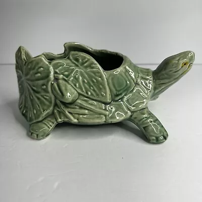 1940s Vtg McCoy Green TURTLE PLANTER Art Pottery Mcm Majolica Antique Jade Leaf • $59.95