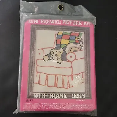 Vogart Crewel Kit 928M Puppy Love Includes Frame 5x6 • $14.95