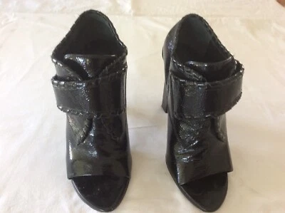 $130 • Buy Alexander Wang  Peep Toe Black Patent Leather Ankle Boot.  Size 10