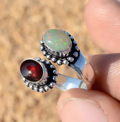 Ethiopian Opal Red Garnet Ring 925 Sterling Silver Antique Jewelry Woman's Ring • $23.66