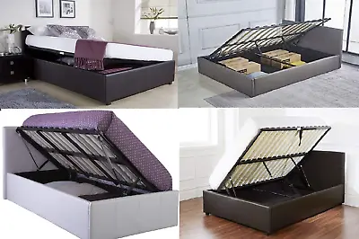 Ottoman Storage Leather Bed Side Lift Grey Black White 3ft Single Double Bed • £199.99