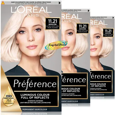 3x Loreal Preference 11.21 Moscow Ultra Light Cool Pearl Blonde Hair Colour Dye • £35.99