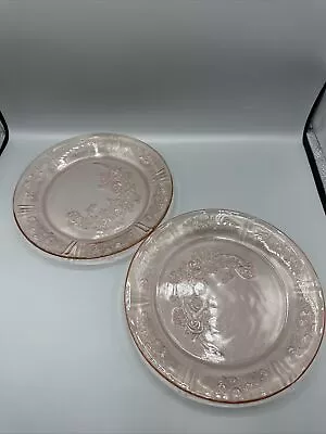 Vintage Federal Depression Glass Sharon Cabbage Rose Pink Dinner Plate 9  Set/2 • $19.99