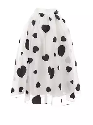 NWT J.Crew Organza A-line In White Black Heart Print Sheer Flare Skirt 16 • $82