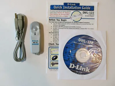 D-Link USB Wi-Fi 2.4GHz Adapter DWL-122 With USB Cable And Manual USED • $11