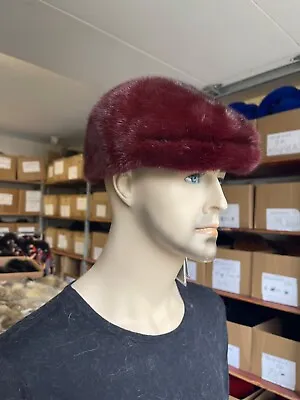 NEW Mens 100% Genuine Mink Fur Winter Hat Ivy Cap Kangol Style Burgundy USA • $379.99