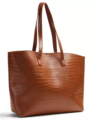 Faux Leather Croc Embossed Tan Tote Bag NG • £18.99