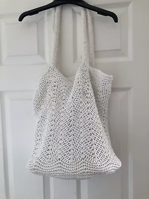 Marks And Spencer St Michael White  Tote Bag Woven Crochet  Raffia 1990s • £4