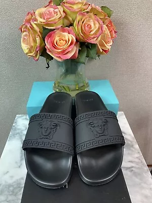 NWT Authentic Versace Black Men’s Medusa Slides Sandals - EU Size 44 = US 11 • $188