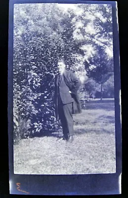 1910s Vintage Photo Negative Man Suit Long Coat Lawn Bush 5.75 X 3.5 D • $14.50