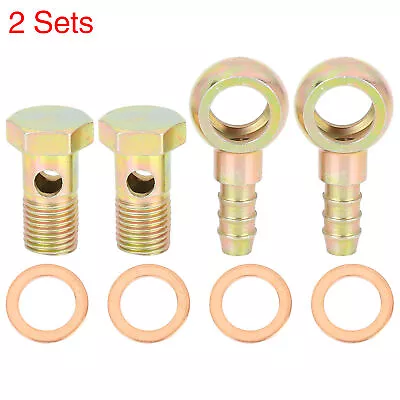 2 Sets 14mm Banjo Hose Barb Bolt Fittings Banjo Bolt Washer Bronze Tone Metal • $15.33