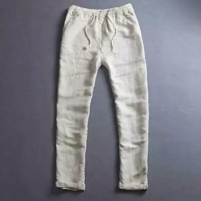 $29.92 • Buy Summer Linen Thin Trousers Casual Men's Beach Rope Tie Drawstring Hemp Pants 