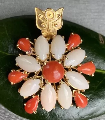 Antique Vintage Coral Pendant Estate Fine Jewelry Pre-Owned 14K Yellow Gold • $1150