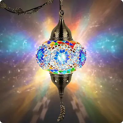 Turkish Moroccan Pendant Hanging Ceiling Light W/ 15' Cord Tiffany Style Mosaic • $59.99