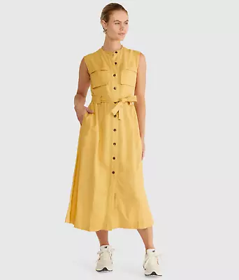 $46 • Buy SPORTSCRAFT Vilda Corn Yellow Shirt Midi Dress Size 8