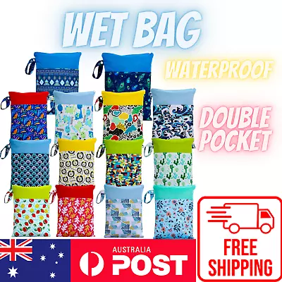 Double Packet Zipper Children Kids Wet Bag For Nappies Swimmers Baby Waterproof • $11.86