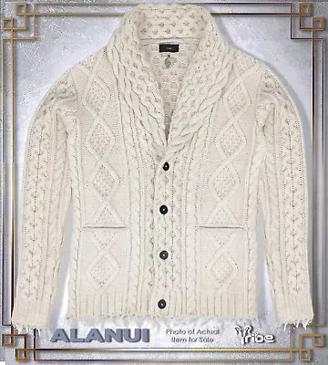 ALANUI Mens $2895 Heavyweight Cashmere Wool Aran Fisherman Icon Cardigan Sweater • $899