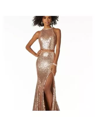 Mori Lee 2 Piece Prom Dress Size 4 Gold Sequin Nwt • $220