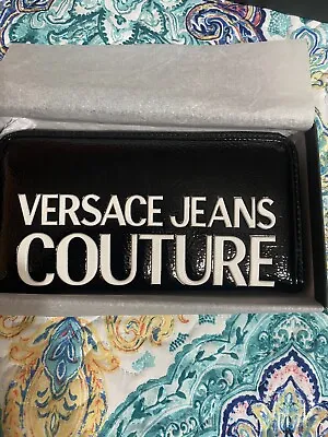 Versace Jeans Couture Logo Patent Leather Continental Black And White Wallet • $98