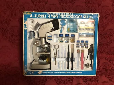 Rare Edu-science Vintage 4turret Microscope Set 1200x900x600x100 Untested. • $45