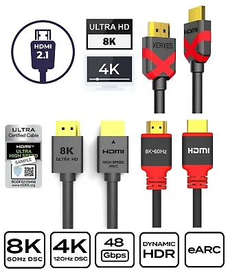 Certified HDMI Cable 2.1 Ultra High Speed 8K@60Hz 48Gbps 4K@120Hz UHD PS5 XBox X • $24.99